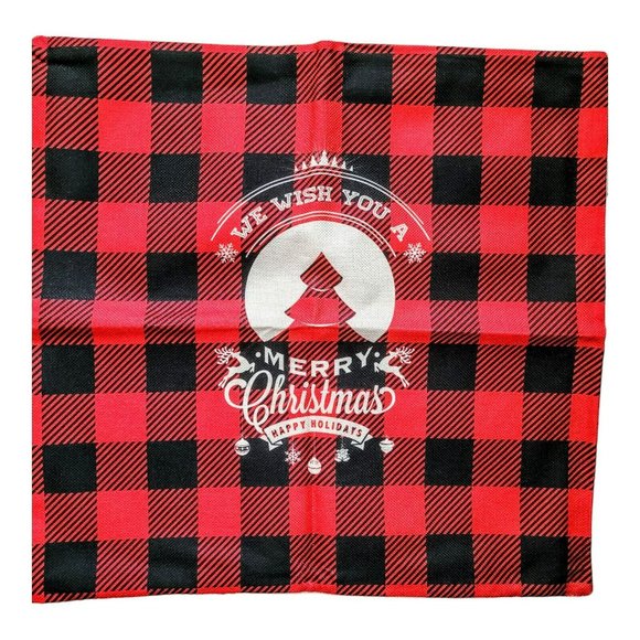 4-pcs Christmas Pillow Covers 17.5" x 17.5" Red/Black Check Festive Decor Gift - Picture 5 of 6